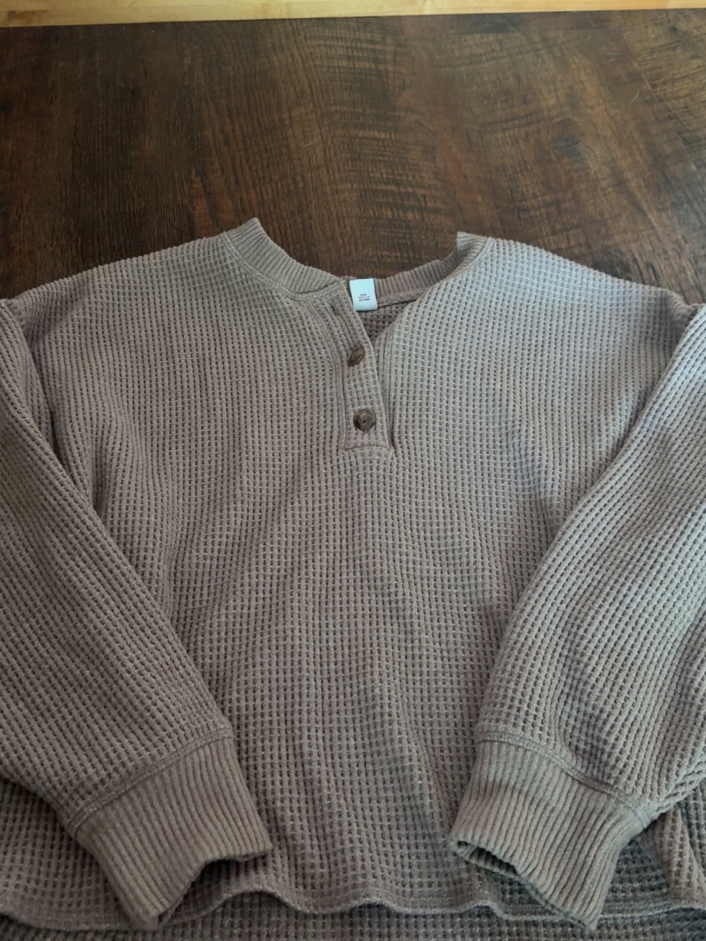 Old Navy Beige Waffle Knit Henley Top